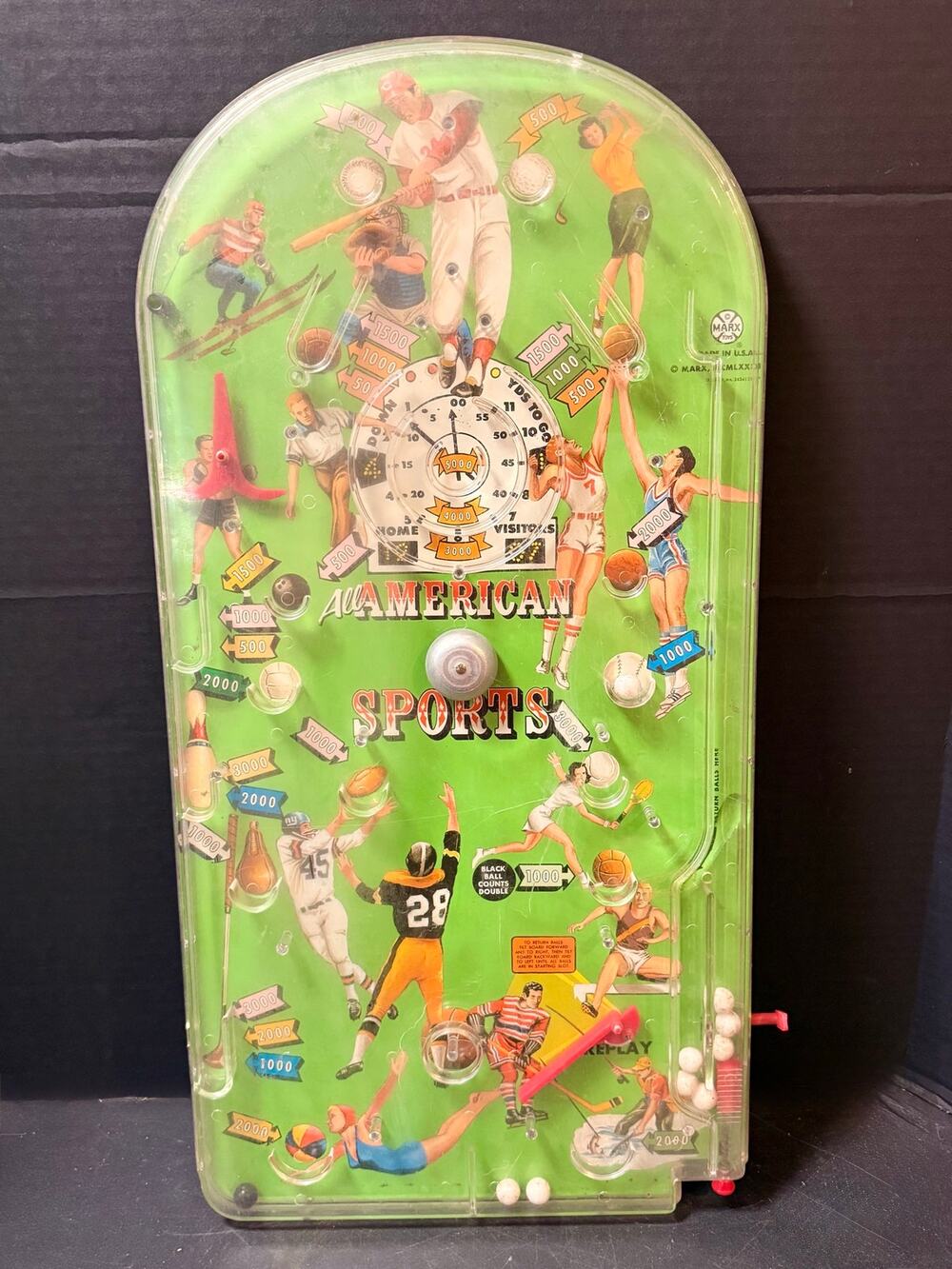 Vintage Marx Toys All American Sports Pinball Game works complete decor man cave